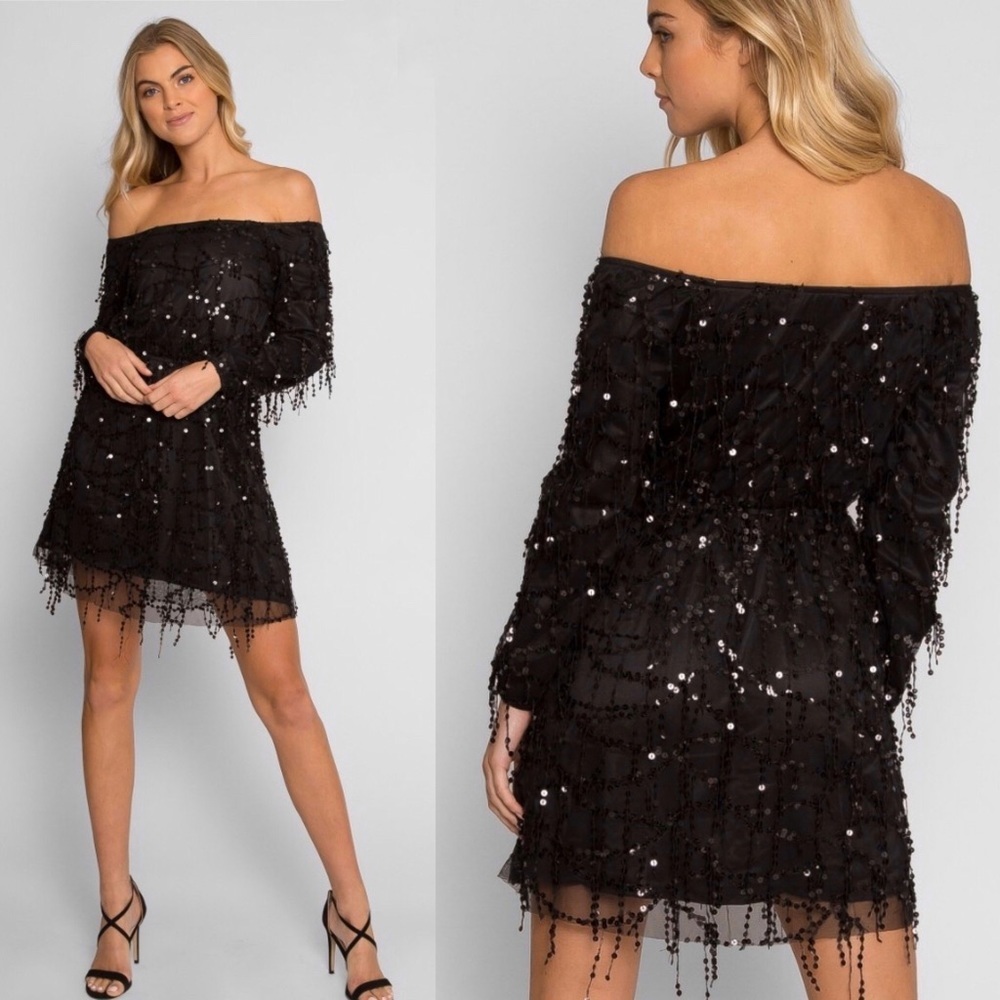 Wet Seal Rain Dance Sequin Mesh Dress Off Shoulder